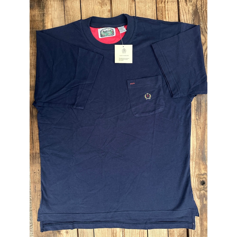 NWT Siegfried Mens Navy Blue Pocket T-Shirt Embroidered Crest Cotton Tee Size M